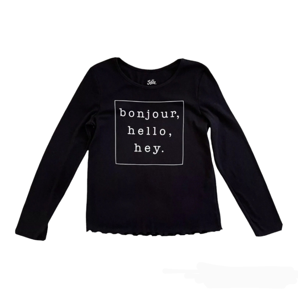 Girls Justice Graphic Lettuce Edge Long Sleeve Black Tee Size 12